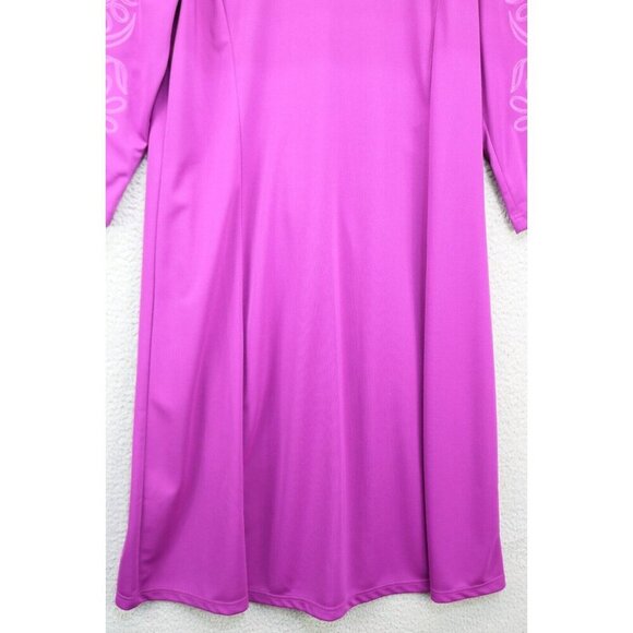 Bob Mackie 3/4 Wide Embroidered Sleeves Wearable Art Midi Dress-Medium-Fuchsia - Picture 2 of 11